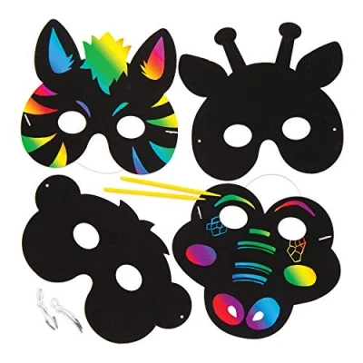 Image of Baker Ross AW489 Craft Jungle Animal Scratch Art Masks (Pack of 6), Black