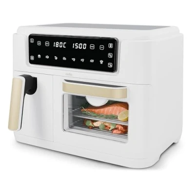 Image of Cello 2400W Dual Zone Digital 11 Litre White Air Fryer With 2 Drawers, 3.5L and 7.5L Oven, 8 in 1, Touch Control, Fry, Grill, Roast, Bake, Portions, Non Stick, Dishwasher Safe, 2024 model
