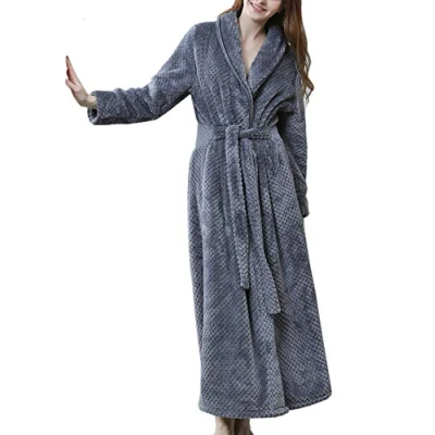 Image of DSNOW Ladies Winter Flannel Dressing Gown Fleece Bathrobe Full Long, Grey, XL