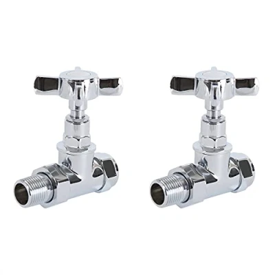 Image of Milano Traditional Pair of Chrome Straight Heated Towel Rail Radiator Valves Crosshead Handles