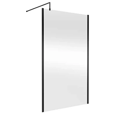 Image of nuie WRSCOBP12 Modern Bathroom Outer Framed Wall Fixed Wetroom Screen with Support Arm, 1200mm, Satin Black