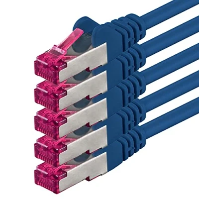 Image of 1aTTack.de 1m CAT6a Network cable blue 5 pieces CAT 6a S FTP double shielded PIMF 500MHz