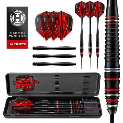 Image of Harrows Fire High Grade Alloy Steel Tip Darts Set 21g, 22g, 23 &amp; 24g Includes Black Speedline Shafts, Flights Travel Case (22, Grams)