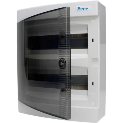 Image of Kopp 350912048 Surface Mounted Distribution Box with Door 2 Rows for 24 Poles, Grey/Black