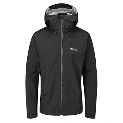 Image of Rab Men&#039;s Downpour Plus 2.0 Waterproof Breathable Jacket for Hiking, Trekking, &amp; Climbing Black X Large