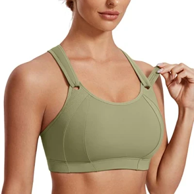 Image of SYROKAN Women&#039;s Front Adjustable Sports Bra Lightly Padded High Impact Racerback Wireless Gym Running Moss Green 36DD