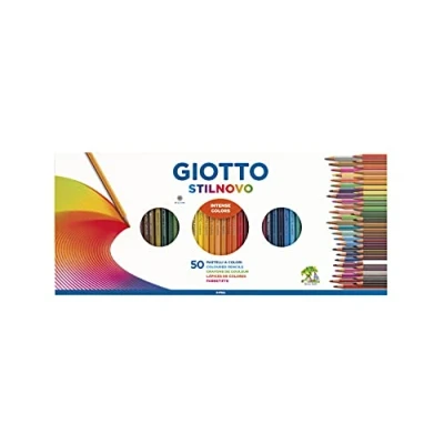 Image of GIOTTO Stilnovo Gift Box with 50 Assorted Coloured Pencils in a Hexagonal Shape, Lead 3.3mm, Ideal for Children