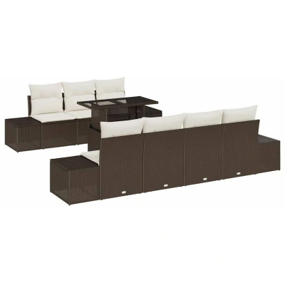Image of vidaXL 8 Piece Garden Sofa Set with Cushions Brown Poly Rattan