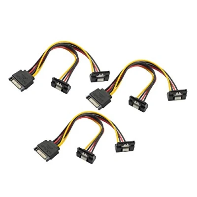 Image of 15 Pin SATA Extension Cable (3 Packs) Male to 2 Female Power Splitter Y 90 Degree Down Angle III 6.0 Gbps Lead