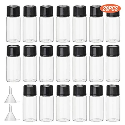 Image of Hyber&amp;Cara 20 Pcs 5ml Clear Glass Bottles Small Empty Sample Vials with Screw Cap, Bonus 2 Mini Funnels