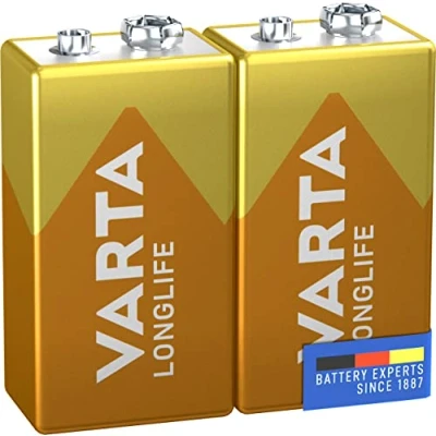 Image of VARTA Longlife 9V Block 6LR61 Alkaline E Batteries (2 pack) Made in Germany ideal for fire alarms, smoke detectors, tuners (Packaging/design may vary)