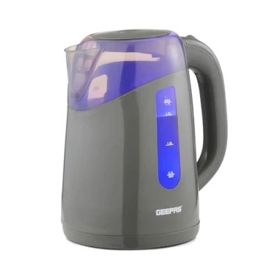 Image of Geepas 2200W Illuminating Electric Kettle Boil Dry Protection &amp; Auto Shut Off 1.7L Cordless Jug with LED Lighting for Hot Water Tea or Coffee Swivel Base Lid Open Grey