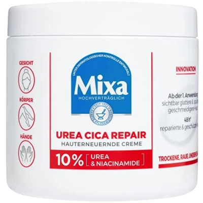 Image of Mixa Urea Skin Renewing Cream with &amp; Niacinamide for Dry and Rough Uneven Skin, Repairs Smooths, Moisturiser the Body, Hands Face, Cica Repair+, 400 ml