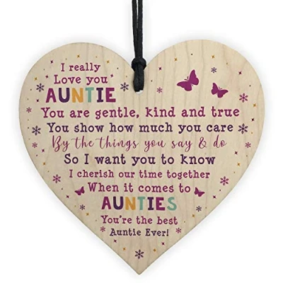 Image of RED OCEAN Best Auntie Ever Plaque Wooden Hanging Heart Birthday Christmas Thank You