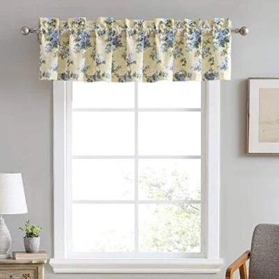 Image of Laura Ashley Cotton Pole Top Valance, Stylish &amp; Lightweight Window Treatment for Home Decor (Cassidy Yellow, 86&quot; x 15&quot;)
