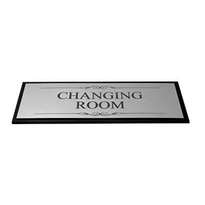 Image of OriginDesigned Changing Room Door Sign, adhesive Plaque, Stylish Metallic Silver and Black Acrylic (Size 19.5cm x 7.6cm) supplied with strips