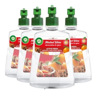 Image of Air Wick Aerosol Free Automatic freshener Spray Refill, Mulled Wine, Pack 4 x 228ml, 24x7 Active Fresh Odour Neutraliser, Lasts Up to 280 Days, For Home