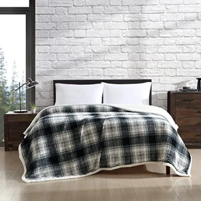 Image of Eddie Bauer King Blanket, Ultra Soft &amp; Cozy Plush Home Décor, All Season Bedding (Vail Plaid Grey, King)