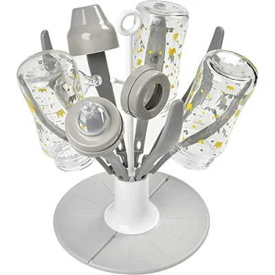 Image of BÉABA Foldable Baby Bottle Rack for Drying 8 bottles and accessories Compact Transportable Grey