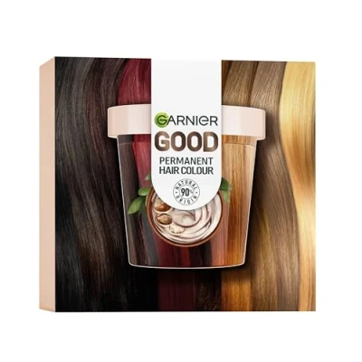 Image of Garnier Good Permanent Hair Dye Premium Starter Kit, 4.0 Cacao Brown, Up To 100% Grey Coverage, 8 Weeks Long Lasting Colour, No Drip Application