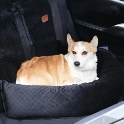 Image of RUYICZB Dog Bed for Car Back Seat, Seat with Seatbelt, Detachable And Washable Anti Slip Booster Seats Travel Large Dogs 55 Lbs Or 2 Medium Small Dogs,Black