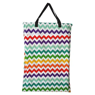Image of Large Hanging Wet/Dry Cloth Diaper Pail Bag for Reusable Diapers or Laundry (Rainbow Chevron)