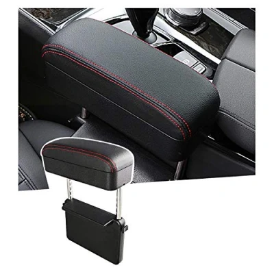 Image of SHAOHAO Universal Car Armrest Box Protector Center Console Extender Elbow and Forearm Wrist Support Adjustable Height Comfort Pad Red stitching