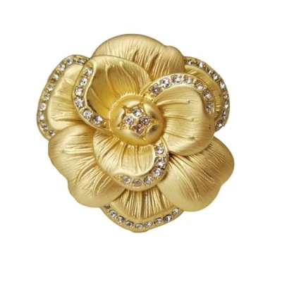 Image of tanxuan Camellia Brooch Rhinestone Gold Flower Pin For Women Fashion Clothes Corsage Jewelry Accessories Wholesale