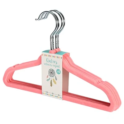 Image of ASAB 4 x Baby Velvet Hangers Kids Non Slip Clothes Space Saving Children Wardrobe Ultra Thin Flocked For Infants Toddlers Ideal Clothing Trousers Coats (PINK)