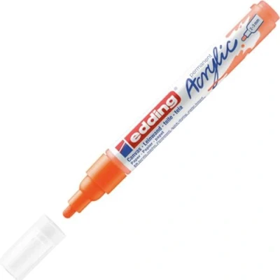 Image of edding 5100 acrylic marker medium neon orange 1 waterproof paint round nib 2 3mm pen for drawing on canvas, art paper and wood markers pebbles