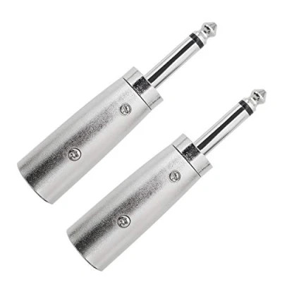 Image of Create idea 2x 3 Pins XLR to 1/4Inch Adapters, Male Socket 6.35mm Jack Mono Plug Conversion Connectors Silver for Microphone Audio