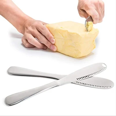 Image of VANRA 4 Piece Butter Knife Set Stainless Steel Knives Small Dessert Cheese with Serrated Edge, Shredding Slots, Scooper