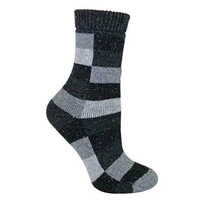 Image of Sock Snob Ladies Thick Warm Funky Checkered Patterned Breathable Wool Silk Blend Socks (4 8 uk, 17 Black/Grey)