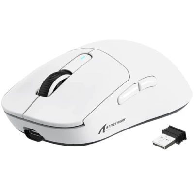 Image of VGN GAMEPOWER x ATTACK SHARK X3 SUPERLIGHT Wireless Gaming Mouse, 49g Ultralight Mice, PixArt PAW3395, 26000 DPI, Tri mode 2.4G/USB C Wired/Bluetooth, G502, 200 Hrs Battery, Kailh GM8.0 Switch, White