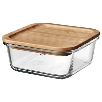 Image of 365+ Food Container with lid, Square glass/bamboo600 ml + Free finchley Refill Pen (4)