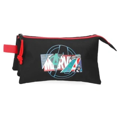 Image of Joumma Marvel Shield Triple Pencil Case Black 22x12x5cm Polyester L, Black/White,