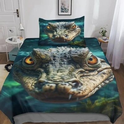 Image of REIPOL Crocodile 3D Print Duvet Cover Set Bedding Soft Microfiber Animals Comforter For Girls Men Beds with Zipper Closure Quilt Pillowcases Single（135x200cm）