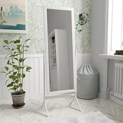 Image of Vida Designs Nishano Rectangular Mirror Full Length Free Standing Wooden Cheval Rotating Bedroom Hallway Dresser White