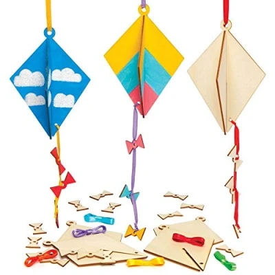 Image of Baker Ross AT675 Wooden 3D Kites Pack of 6, for Kids Arts and Crafts Projects to Make, Decorate Play with