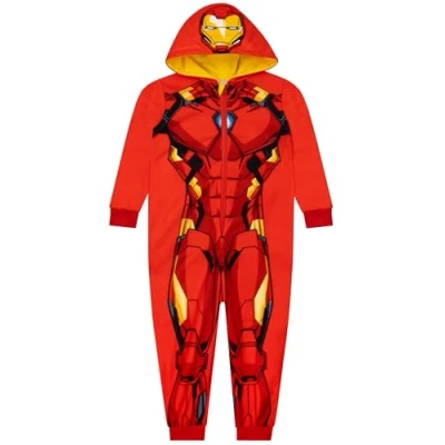 Image of Marvel Onesie Iron Man Pyjamas Boys Onesies For Fleece Red 7 8 Years