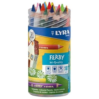 Image of LYRA Ferby Wooden Chunky Coloured Pencils, 18 Pieces in Assorted Colours, Ideal for Children &amp; Schools