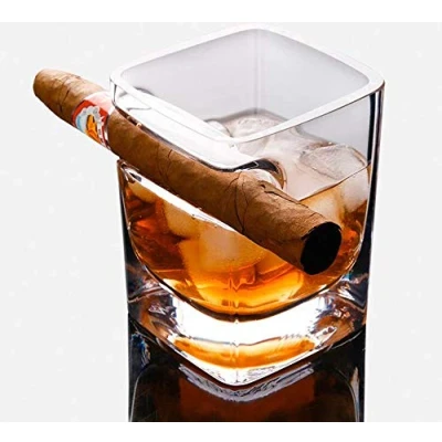 Image of Cigar Whiskey Glass Old Fashioned with Built in Humidor. Suitable for Whiskey, Scotch Beer, Wine, Spirits (A)