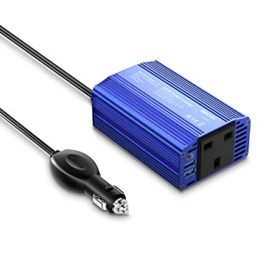 Image of BESTEK 300W Power Inverters 12V to 240V 230V Transformer Car Charger Lighter Adapter with 3 Pin Plug and Dual USB Ports (Blue)