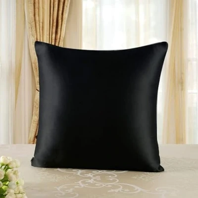 Image of townssilk Both Side 100% 19mm Pure Mulberry Silk Pillowcase for Hair and Skin Health, 50x50cm size Pillow Case Cushion Cover with Hidden Zipper 600 Thread Count Black
