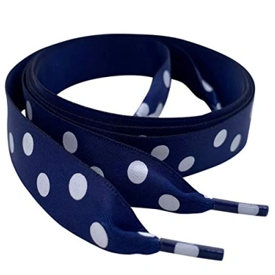 Image of My Ribbon Laces 120cm / 47&quot; Navy Polka Dot Flat Satin shoelaces for Trainers Sneakers Sports shoes gym trainer&#039;s Hi top&#039;s Ankle Boots