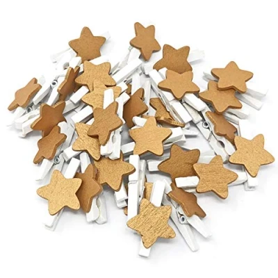 Image of 30mm Mini White Clothes Pegs with 18mm Bronze Stars Craft For Shabby Chic Wedding &amp; Christmas