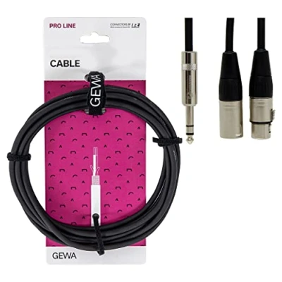 Image of GEWA Insert cable Pro Line 3m, black, REAN plug, 1x 6.3 mm stereo jack XLR(m) &amp; XLR (f), 190735