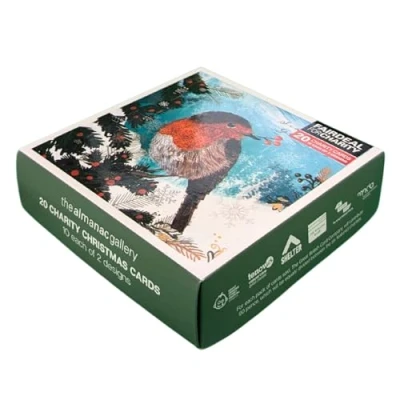 Image of Almanac Box of 20 Christmas Robin &amp; Hares Fairdeal Charity Cards Boxed Xmas ATBX0189