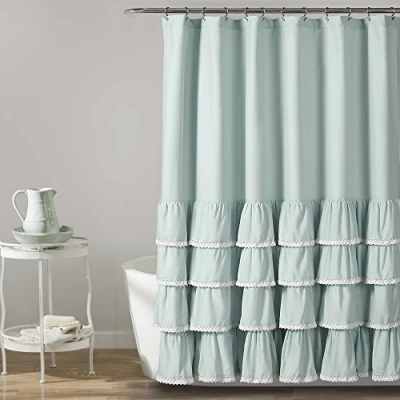 Image of Lush Decor, 72&quot; x 72&quot;, Blue Ella Lace Ruffle Shower Curtain