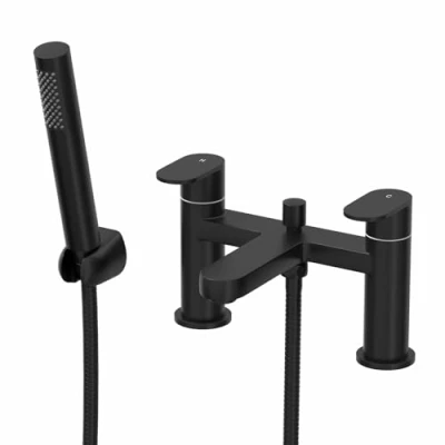 Image of Architeckt® Bathroom Bath Shower Mixer Tap Handset Hose Attachment Twin Lever Handle for Bathtub Modern, Matt Black